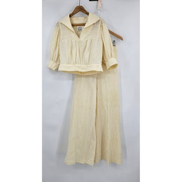 VTG Just for Joseph Magnin Cream Gauze Top and Pants Set Womens 13/11 Wide Leg - Picture 6 of 9